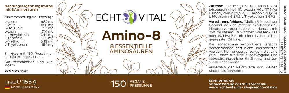 Echt Vital Amino-8 - 1 Glas mit 150 Presslingen - bever-naturversand