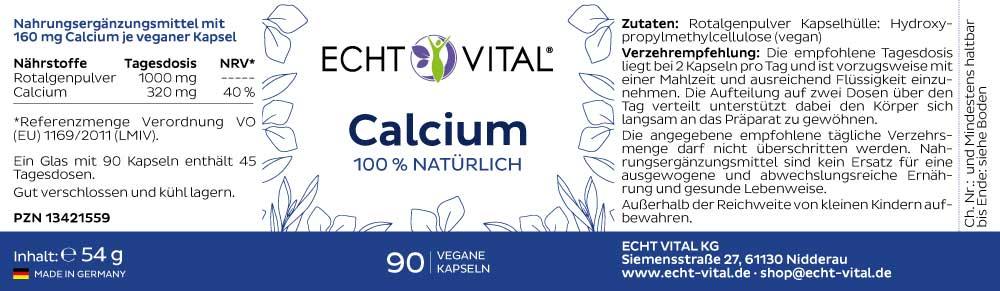 Echt Vital CALCIUM - 1 Glas mit 90 Kapseln - bever-naturversand