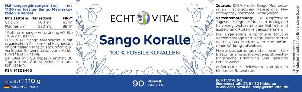 Echt Vital Sango Koralle - 1 Glas mit 90 Kapseln - bever-naturversand