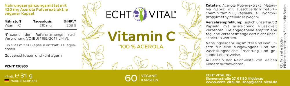 Echt Vital Vitamin C - 3 Gläser mit 60 Kapseln - bever-naturversand