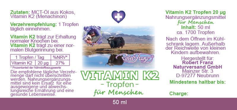 Vitamin K2 MK-7 Tropfen 50 ml von Robert Franz - bever-naturversand