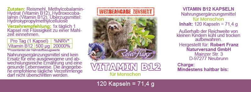 Vitamin B12 120 Kapseln von Robert Franz - bever-naturversand