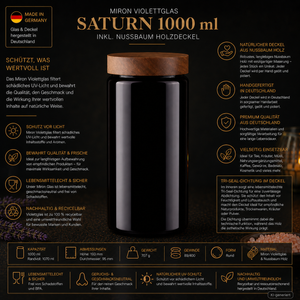 Miron Violettglas Vorratsglas Saturn 1000 ml mit Holzdeckel Nussbaum