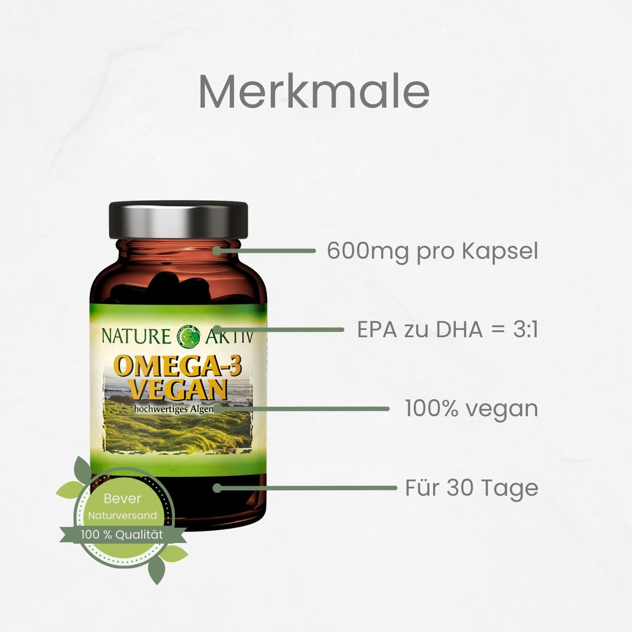 Omega-3 Algenöl Kapseln 60 Stück vegan - von Nature Aktiv® (ehem. Nature Heart)