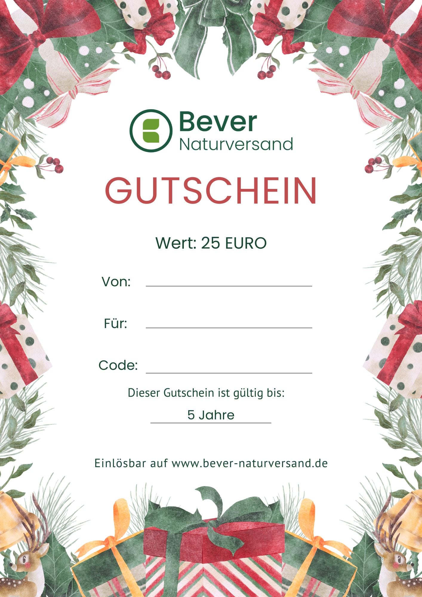 Bever Naturversand Gutscheine