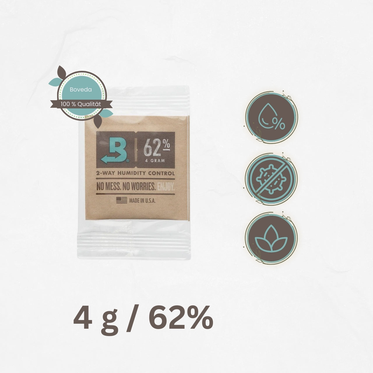 Boveda Hygro-Pack Feuchtigkeit von 58% und 62% in Größen 4g und 8g