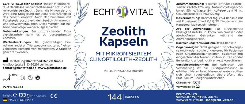 ECHT VITAL Zeolith - 1 Glas mit 144 Kapseln