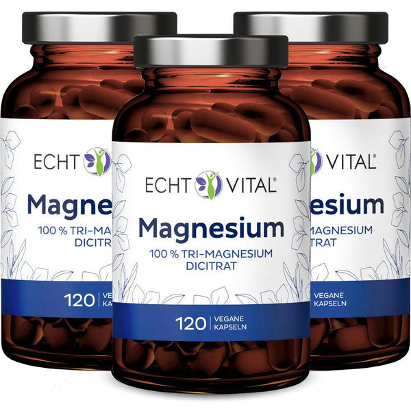 Echt Vital Tri-Magnesium Dicitrat - 3 Gläser mit je 120 Kapseln
