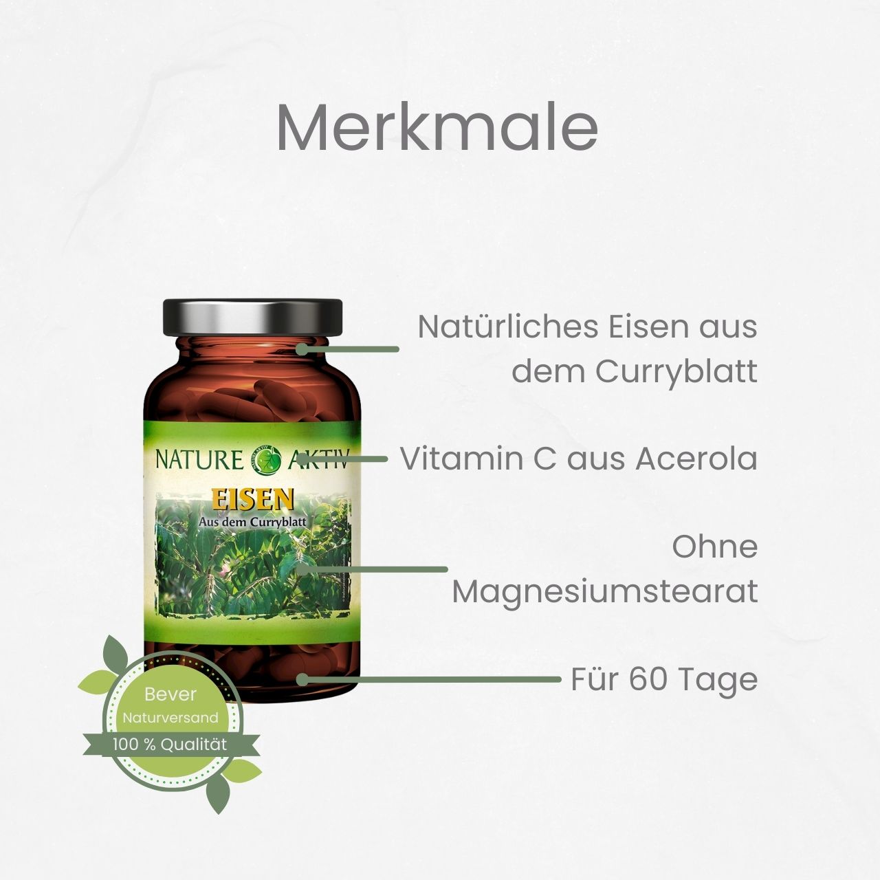 Eisen Kapseln 60 Stück aus dem Curryblatt - von Nature Aktiv® (ehem. Nature Heart)