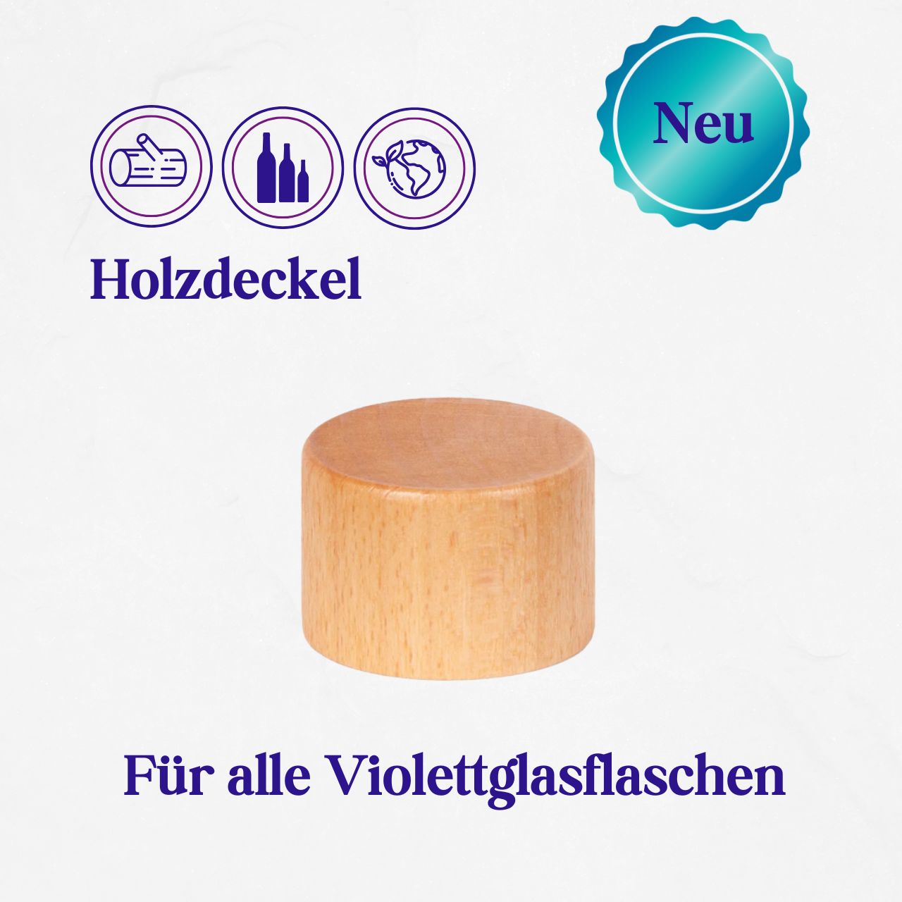 Holzdeckel für Violettglas Flaschen (PP28)