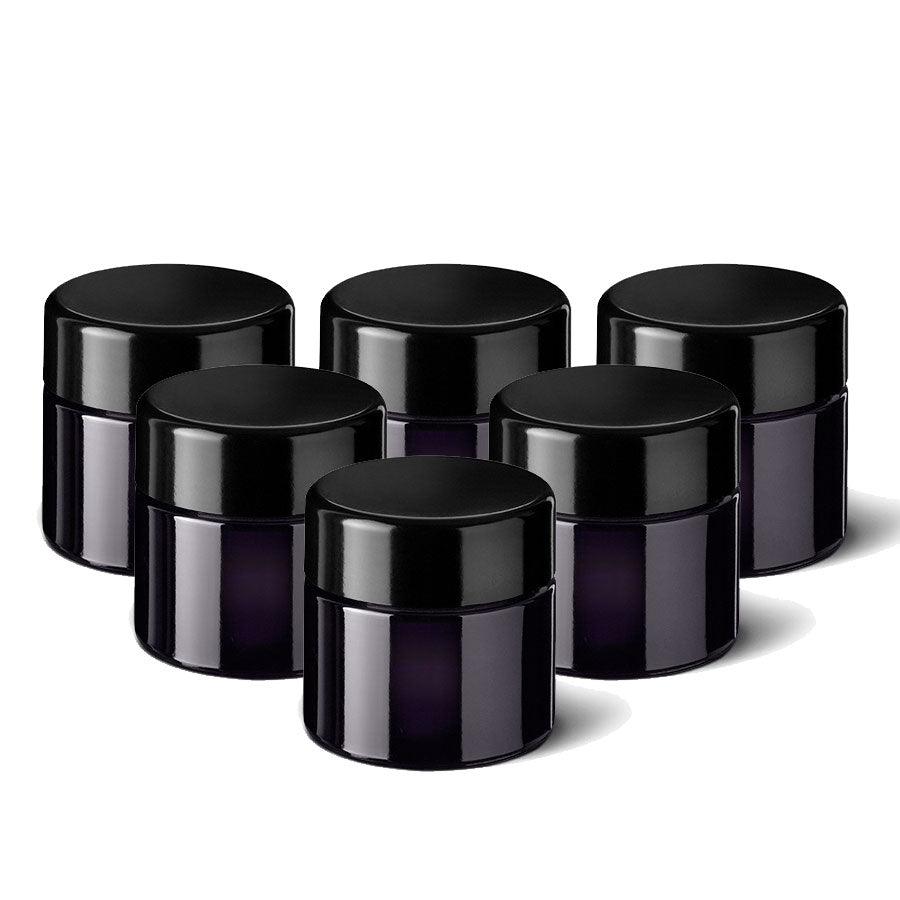 Hochwertige Miron Kosmetikdosen Ceres aus Violettglas 50 ml im 6er Set inkl. Deckel Urea und Versiegelung