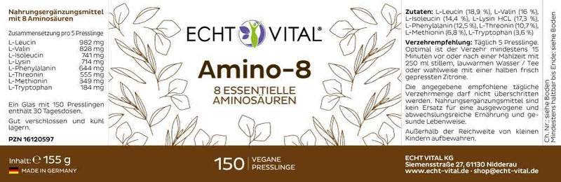 Echt Vital Amino-8 - 1 Glas mit 150 Presslingen
