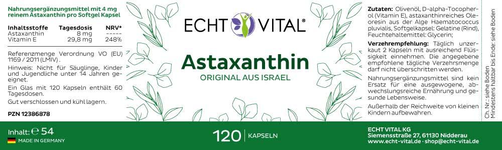 Echt Vital Astaxanthin- 1 Glas mit 120 Kapseln - bever-naturversand