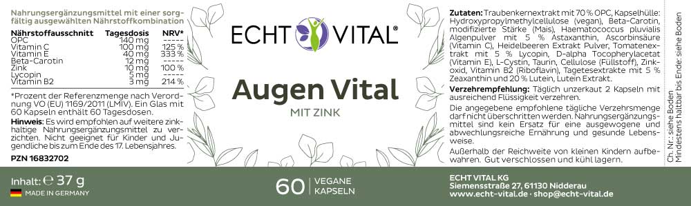 Echt Vital Augen Vital - 1 Glas mit 60 Kapseln