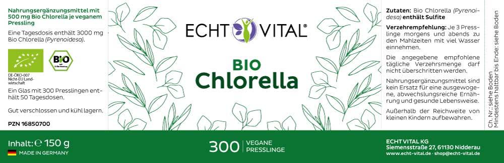 ECHT VITAL Bio Chlorella - 1 Glas mit 300 Presslingen - bever-naturversand