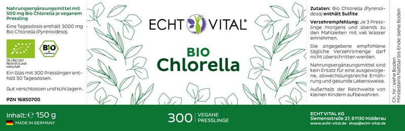 ECHT VITAL Bio Chlorella - 1 Glas mit 300 Presslingen