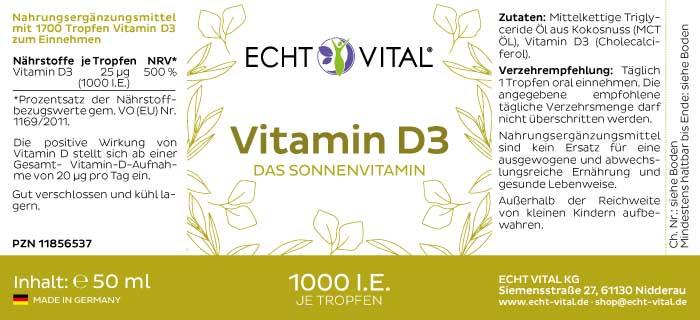 Echt Vital Vitamin D3 - 1 Flasche mit 50 ml - bever-naturversand