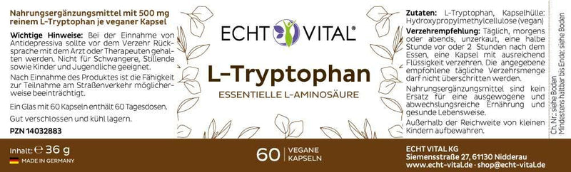 ECHT VITAL L-Tryptophan - 1 Glas mit 60 Kapseln