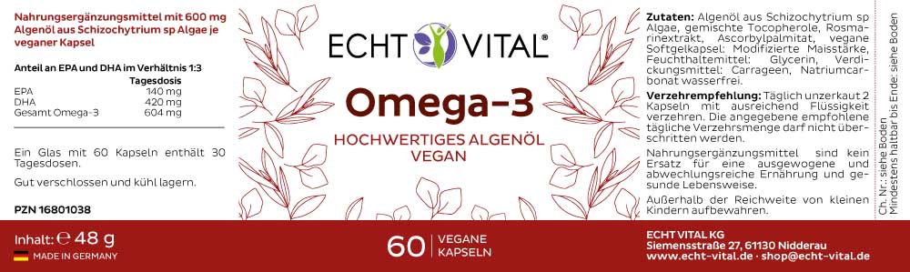 ECHT VITAL Omega-3 vegan - 1 Glas mit 60 Kapseln