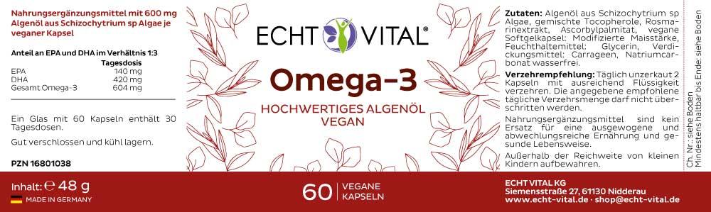 ECHT VITAL Omega-3 vegan - 1 Glas mit 60 Kapseln - bever-naturversand