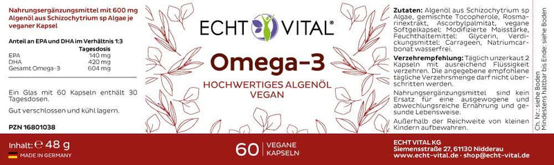 ECHT VITAL Omega-3 vegan - 1 Glas mit 60 Kapseln - bever-naturversand
