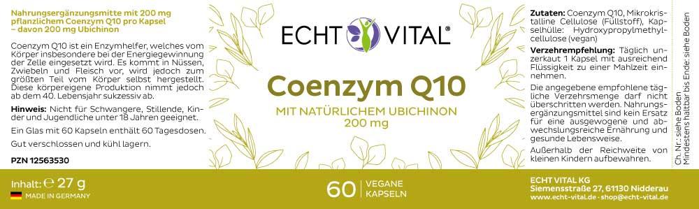 Echt Vital Coenzym Q10 - 1 Glas mit 60 Kapseln - bever-naturversand