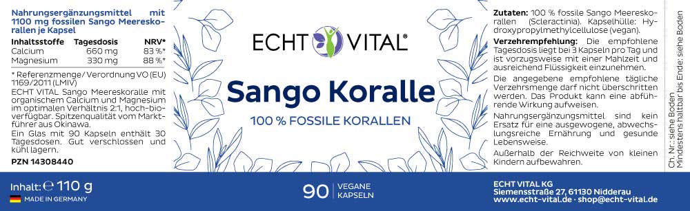 Echt Vital Sango Koralle - 1 Glas mit 90 Kapseln
