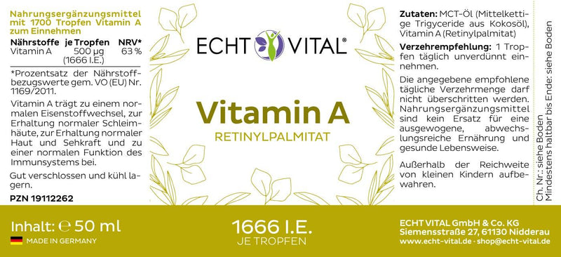 Echt Vital Vitamin A - 1 Flasche mit 50 ml - bever-naturversand