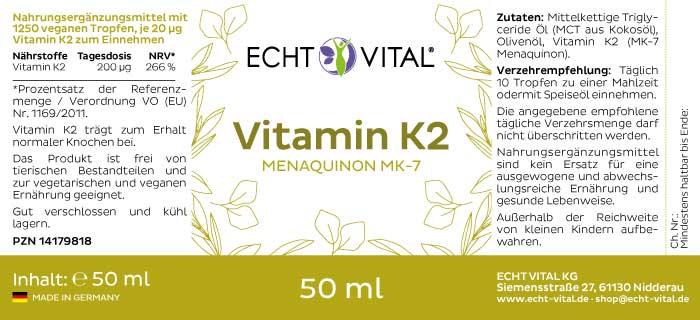 Echt Vital Vitamin K2 - 1 Flasche mit 50 ml - bever-naturversand