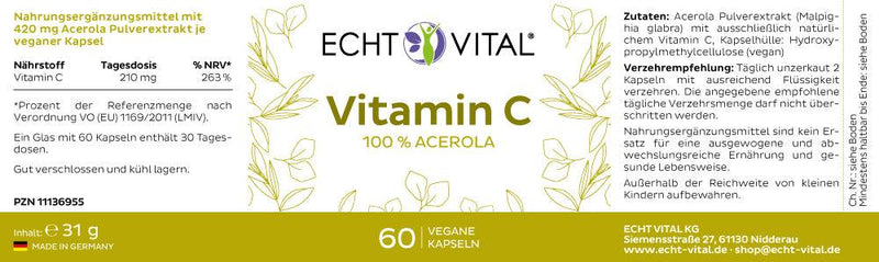 ECHT VITAL Vitamin C - 1 Glas mit 60 Kapseln
