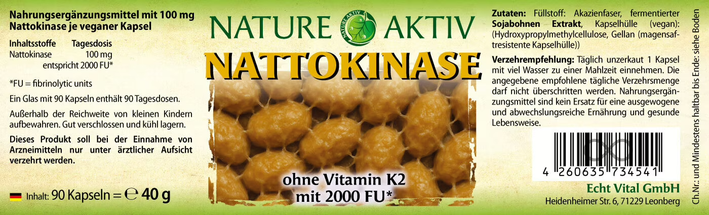 Nature Aktiv Nattokinase - 1 Glas mit 90 Kapseln