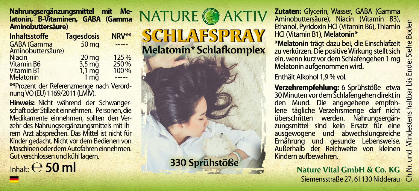 Nature Aktiv Schlafspray – Melatonin*-Schlafkomplex mit B-Vitaminen und GABA