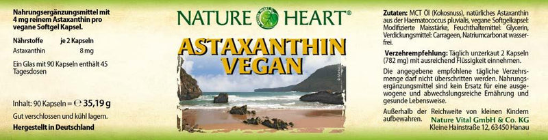 Nature Heart Astaxanthin vegan - 1 Glas mit 90 Kapseln - bever-naturversand