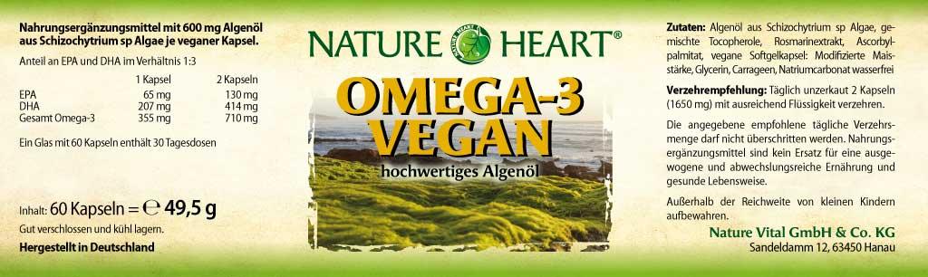 NATURE HEART Omega-3 vegan - 1 Glas mit 60 Kapseln - bever-naturversand