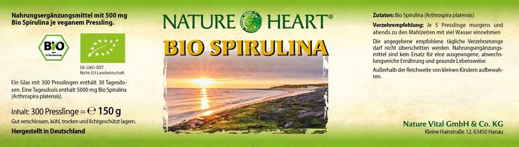 NATURE HEART Bio Spirulina - 1 Glas mit 300 Presslingen - bever-naturversand