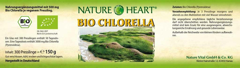 NATURE HEART Bio Chlorella - 1 Glas mit 300 Presslingen - bever-naturversand