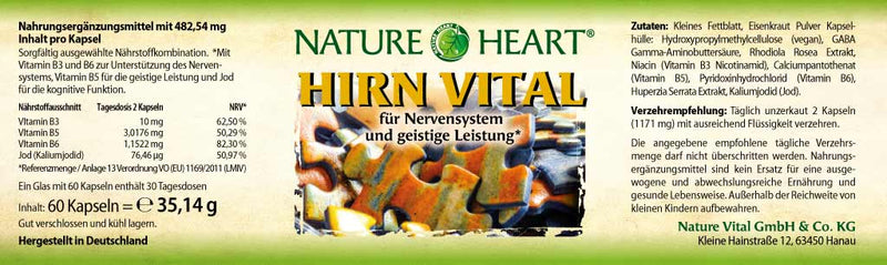 NATURE HEART Hirn Vital - 1 Glas mit 60 Kapseln