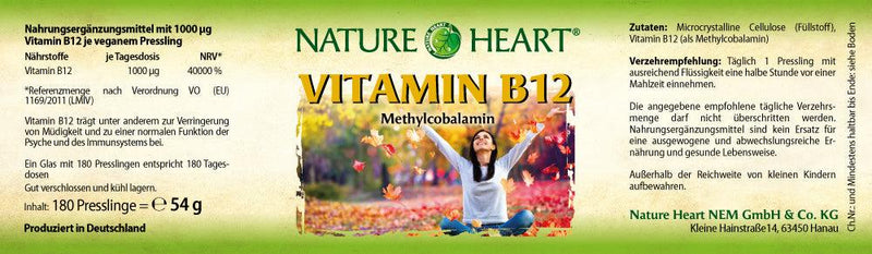 NATURE HEART Vitamin B12 - 1 Glas mit 180 Presslingen - bever-naturversand