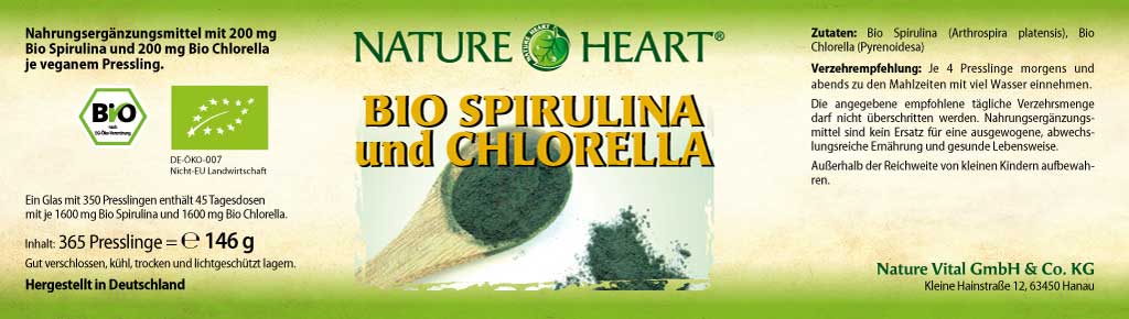 NATURE HEART Bio Spirulina & Chlorella – Natürliche Mikroalgen-Kraft, 365 Presslinge