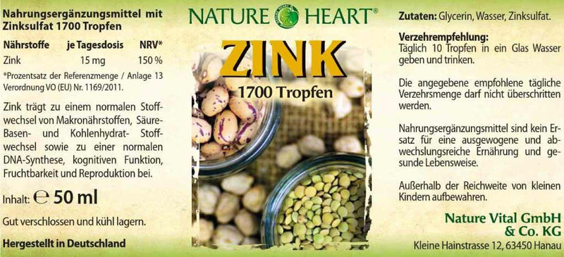 Nature Heart Zink Tropfen - 1 Flasche mit 50 ml - bever-naturversand