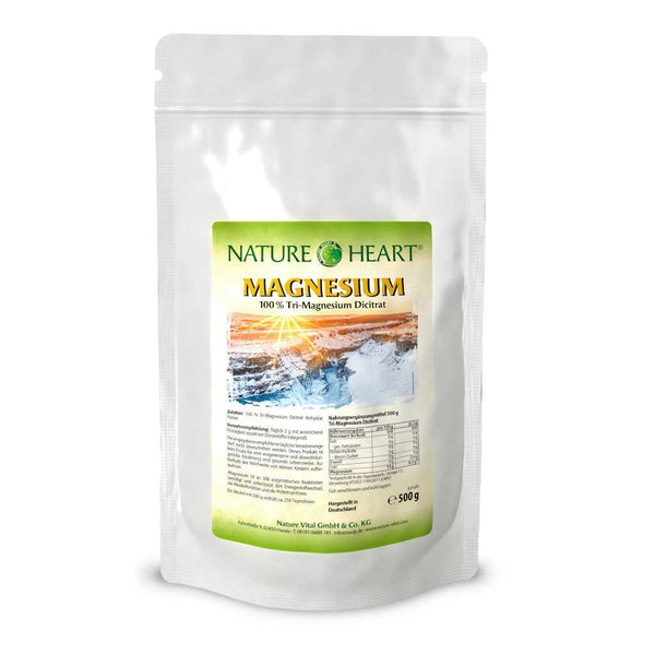 NATURE HEART Magnesium - Tri-Magnesium Dicitrat - 1 Beutel mit 500 g Pulver - bever-naturversand
