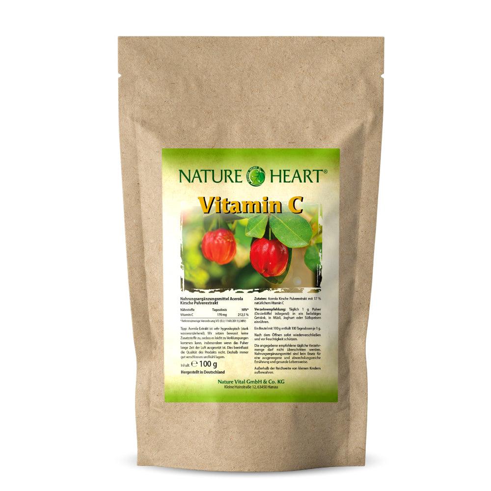 NATURE HEART Vitamin C - Acerola 1 Dose mit 100 g Pulver - bever-naturversand