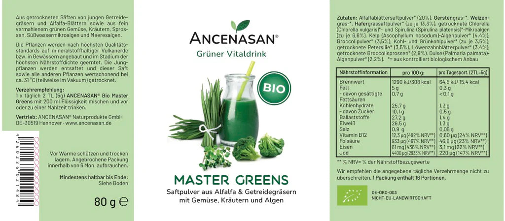 ANCENASAN® Bio Master Greens Vitaldrink - Der ultimative Vitalitätsboost