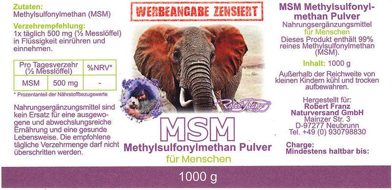 MSM Pulver 1000 gr. von Robert Franz - bever-naturversand