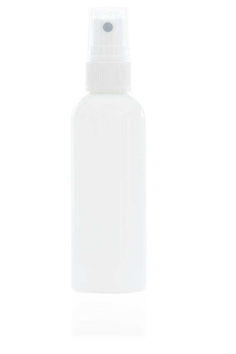PET Rundflasche weiß mit Sprühpumpe 100 ml - bever-naturversand
